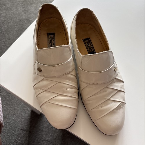 Mens cream leather - slip, on
